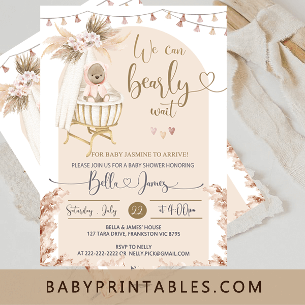 Boho Bassinet Nursery Baby Shower Invitations, Gender Neutral