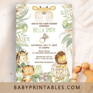 Jungle Theme Boho Safari Baby Shower Invitations, Nursery Neutral