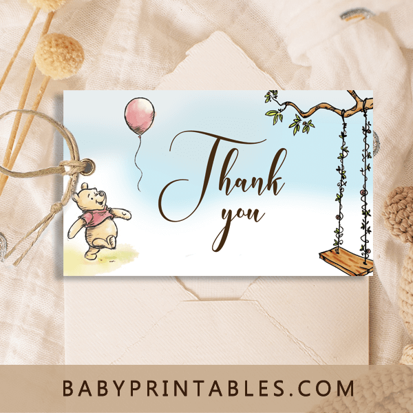 Classic Winnie The Pooh Baby Shower thank you cards