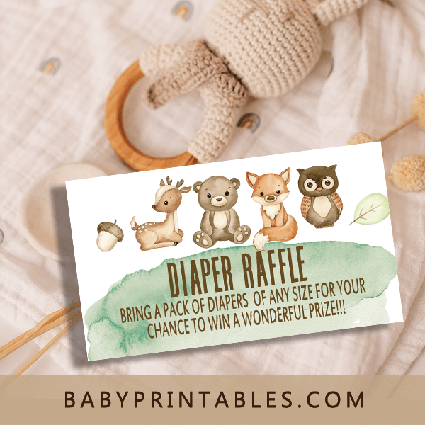 forest animals woodland diaper raffle tickets