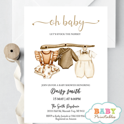 Boho Clothesline Nursery Baby Shower Invitations, Gender Neutral - D151 ...