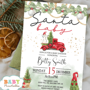 Christmas Santa Baby Shower Invites, Winter Snowman red truck gender neutral boy girl holiday theme