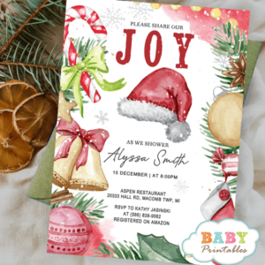 December Joy Christmas Baby Shower Invites Santa gender neutral