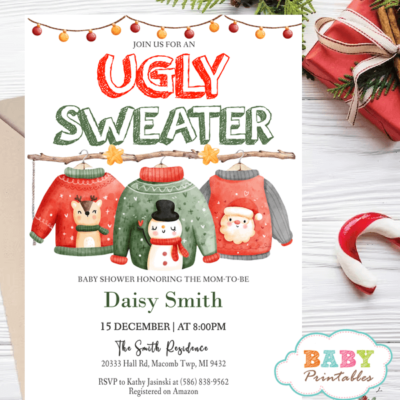Christmas Ugly Sweater Baby Shower Invitations