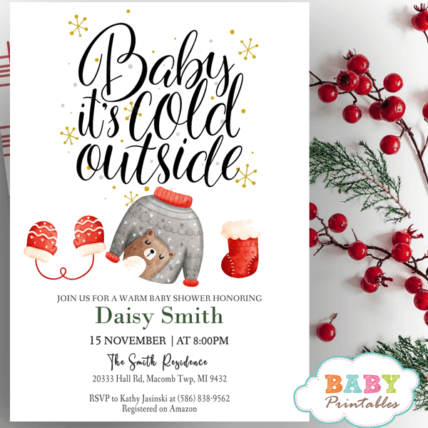Baby It's Cold Outside Winter Clothes Baby Shower Invitation