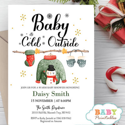 Winter Clothesline Baby Shower Invitation – D515 - Baby Printables