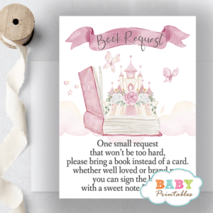 Floral Castle Pink Princess Baby book request cards girl theme ideas