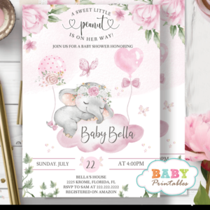 Floral Pink Little Peanut Elephant Baby Shower Invites girl theme