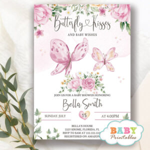 Spring Floral Butterfly Baby Shower Invites pink girl theme
