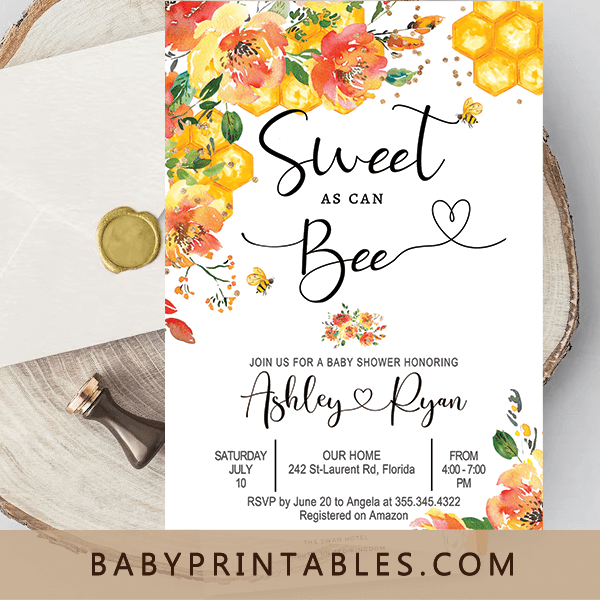 Flower bumble bee baby shower invitation