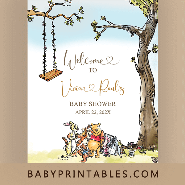 Classic Winnie The Pooh Baby Shower Welcome Sign