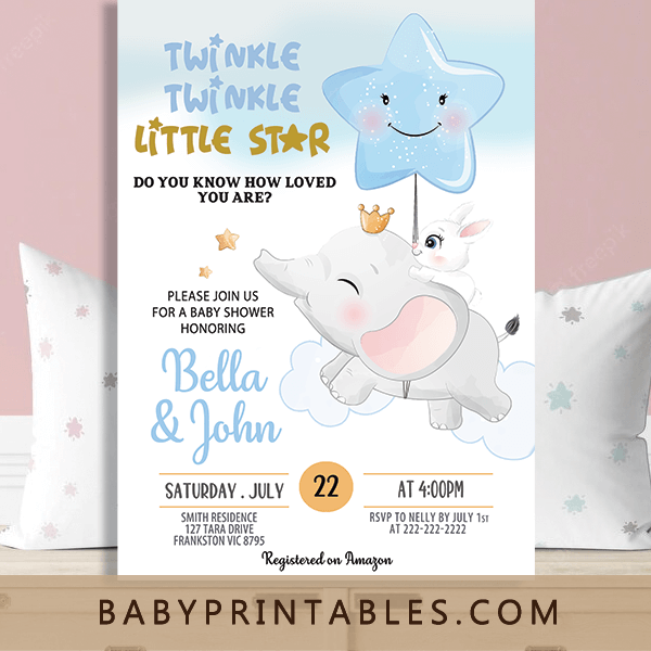 Cute Twinkle Twinkle Little Star Baby Shower Invitations Boy