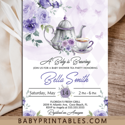 Elegant purple lavender lilac Floral Tea Party Baby Shower Invitations girl