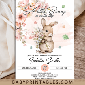 Floral Pink Garden Bunny Baby Shower Invitations cute girl