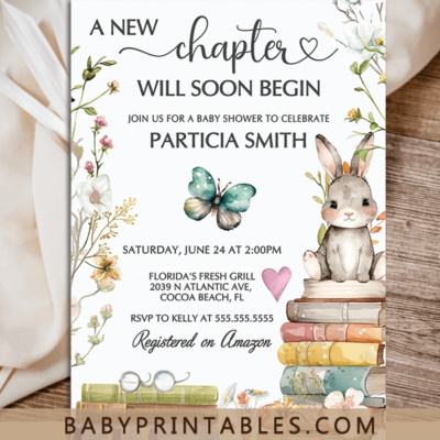 Storybook Baby Shower Invitations bunny book theme