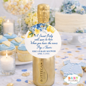 ready to pop lemon baby shower bottle favor tags printable blue lemon baby shower mini champagne bottle labels template baby shower pop and cheer favor tags instant download printable citrus theme baby shower bottle labels ready to pop favors elegant baby shower champagne bottle tags blue floral lemon