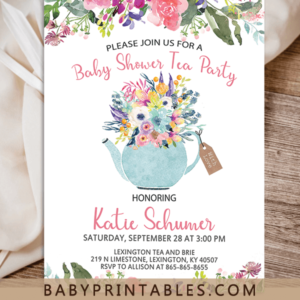 Floral Pink Tea Party Baby Shower Invitations for girls