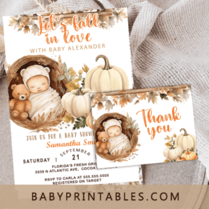 fall in love baby shower thank you cards