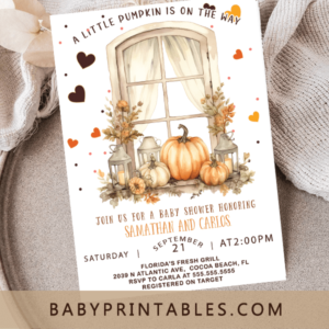 little pumpkin fall baby shower invitation