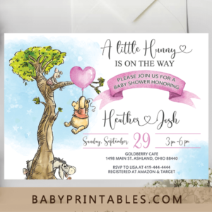 Balloon Pink Winnie The Pooh and Friends Baby Shower Invites