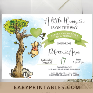 Balloon Green Winnie The Pooh and Friends Baby Shower Invites