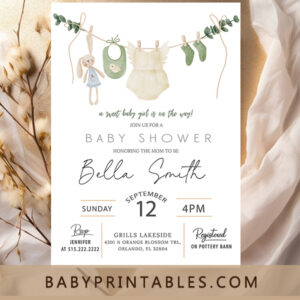 clothesline boho baby shower invitation