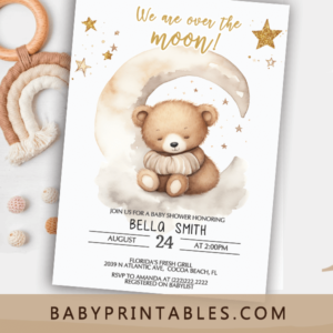 bear moon stars space invitation baby shower