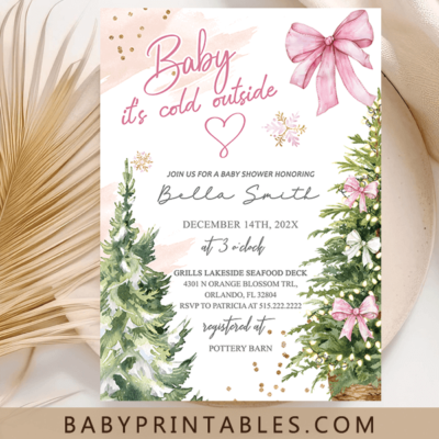 christmas baby shower invitation ideas winter tree with bows