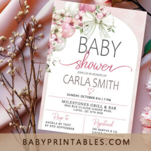 Pink Bow Baby Shower Invitation