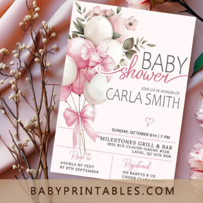 Pink Bow Baby Shower Invitation