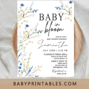 Baby In Bloom Spring Wildflower Blue Shower Invitation