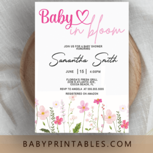 Pink Meadow Wildflower Spring Baby shower invite