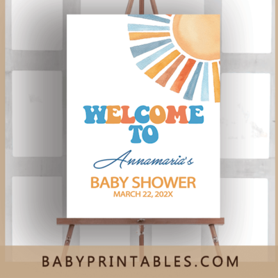 retro son baby shower here comes the sun welcome sign