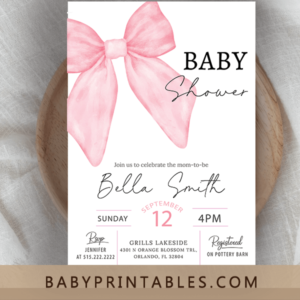 Minimalist Baby Shower Pink Ribbon