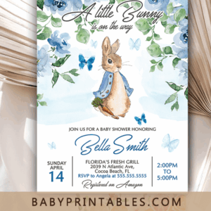Peter bunny woodland butterfly floral baby shower invitation