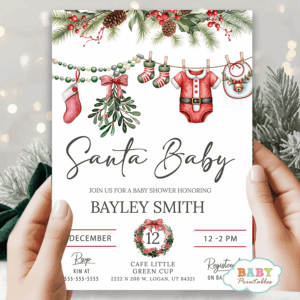 Santa Baby clothesline baby shower invite