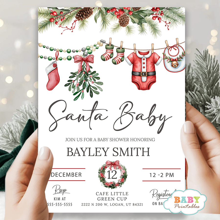 Santa Baby clothesline baby shower invite