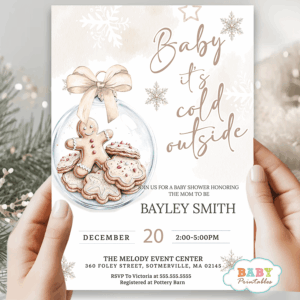 Winter snow tis the season merry little baby shower invitation