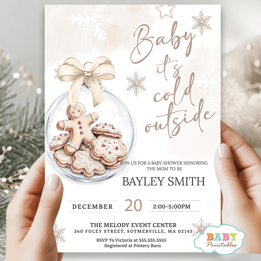 Winter snow tis the season merry little baby shower invitation