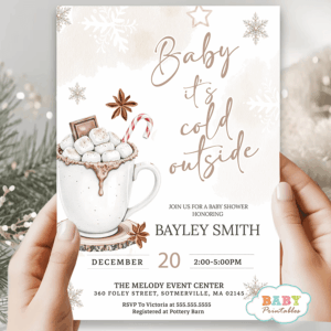 winter baby shower • neutral baby shower invite • white Christmas tree invitation • snowflake baby shower • holiday baby shower décor • elegant winter theme