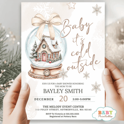 winter baby shower invitation, snow globe invitation, baby it’s cold outside invite, beige and white baby shower, Christmas baby shower, gender neutral baby shower, winter wonderland theme