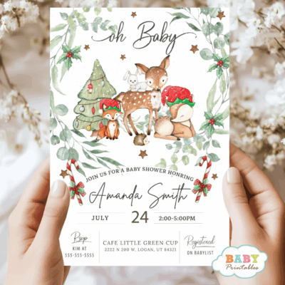 Santa baby woodland animals winter white woodland winter baby shower woodland Christmas baby shower rustic woodland baby shower