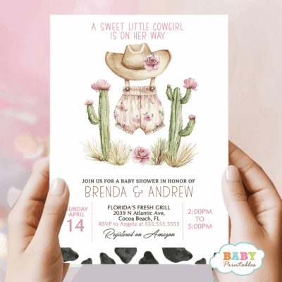 Pink Western Cowgirl Baby Shower Invitation – Clothesline Onesie & Hat