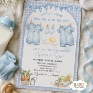 locally grown baby boy shower invitation blue farm baby shower printable invitation little farmer baby shower invitation template rustic garden baby boy shower invite farm themed baby shower invitation boy