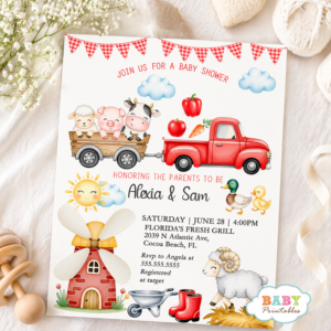 Farm Baby Shower Invitation, Little Farmer Baby Shower Invite, Red Truck Baby Shower, Farm Animals Baby Shower Printable, Barnyard Baby Shower Invite