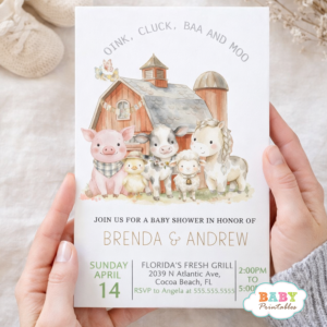 Farm Baby Shower Invitation, Little Farmer Baby Shower Invite, Red Truck Baby Shower, Farm Animals Baby Shower Printable, Barnyard Baby Shower Invite