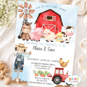 Farm Baby Shower Invitation, Little Farmer Baby Shower Invite, Red Truck Baby Shower, Farm Animals Baby Shower Printable, Barnyard Baby Shower Invite