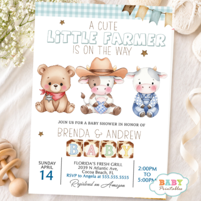 Farm Baby Shower Invitation, Little Farmer Baby Shower Invite, Red Truck Baby Shower, Farm Animals Baby Shower Printable, Barnyard Baby Shower Invite