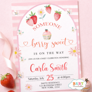 Berry Sweet Baby Shower Strawberry Theme Baby Shower Summer Baby Shower Party Girl Baby Shower Invitation Garden Party Baby Shower