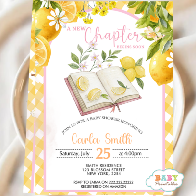 Lemon baby shower theme Baby girl shower invitations Summer baby shower party Citrus floral baby shower decor Printable or digital invitations